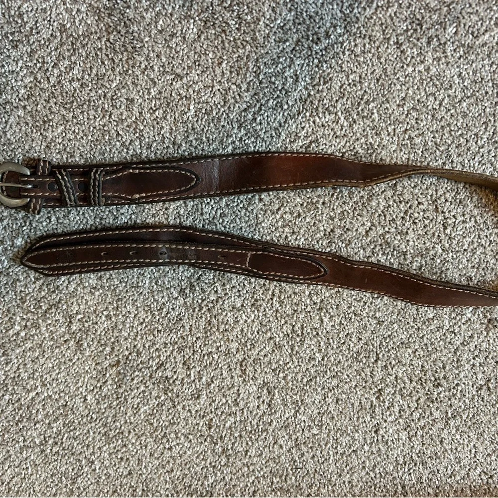 Duluth Trading Co vintage brown genuine Leather Belt with Stitching